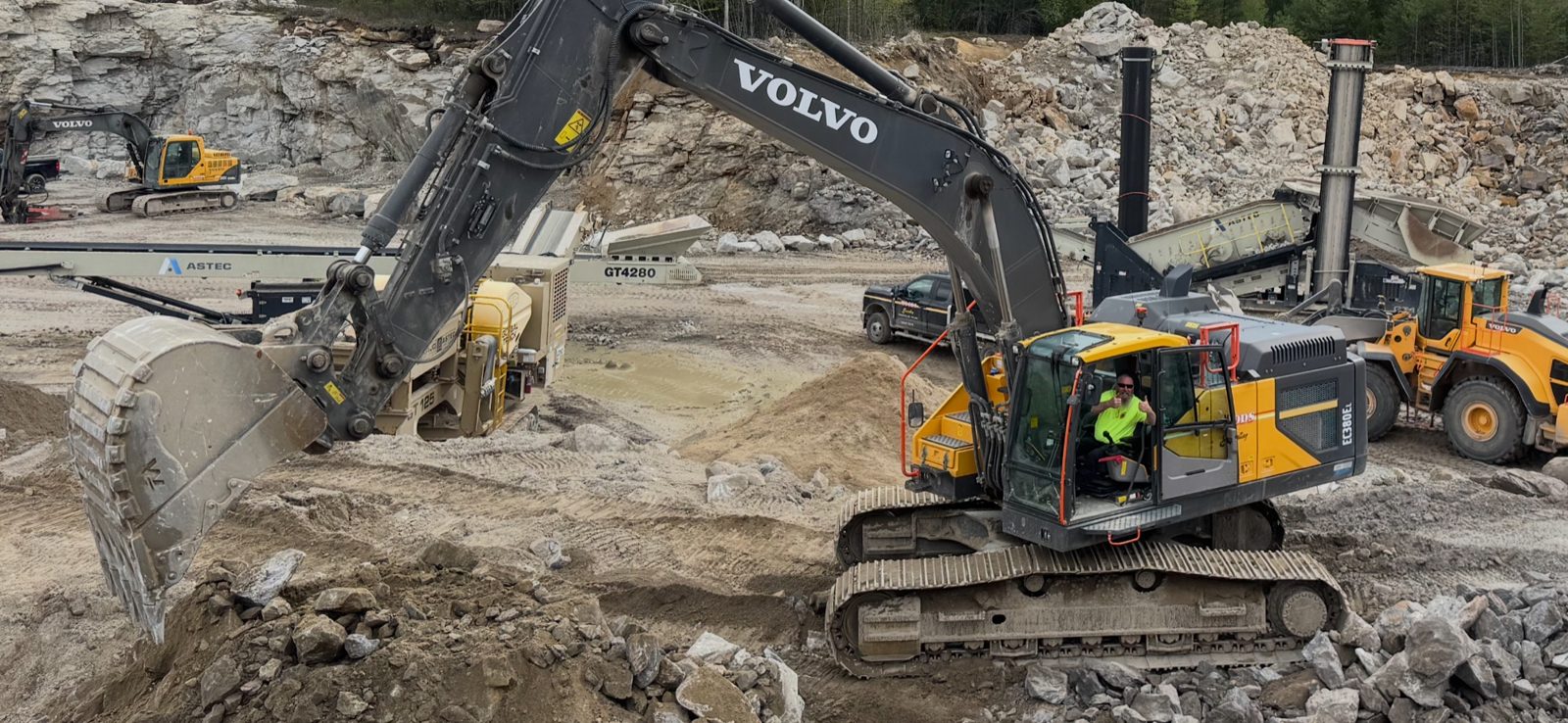 Ledge Removal and Processing: Woods crew and equipment on the job