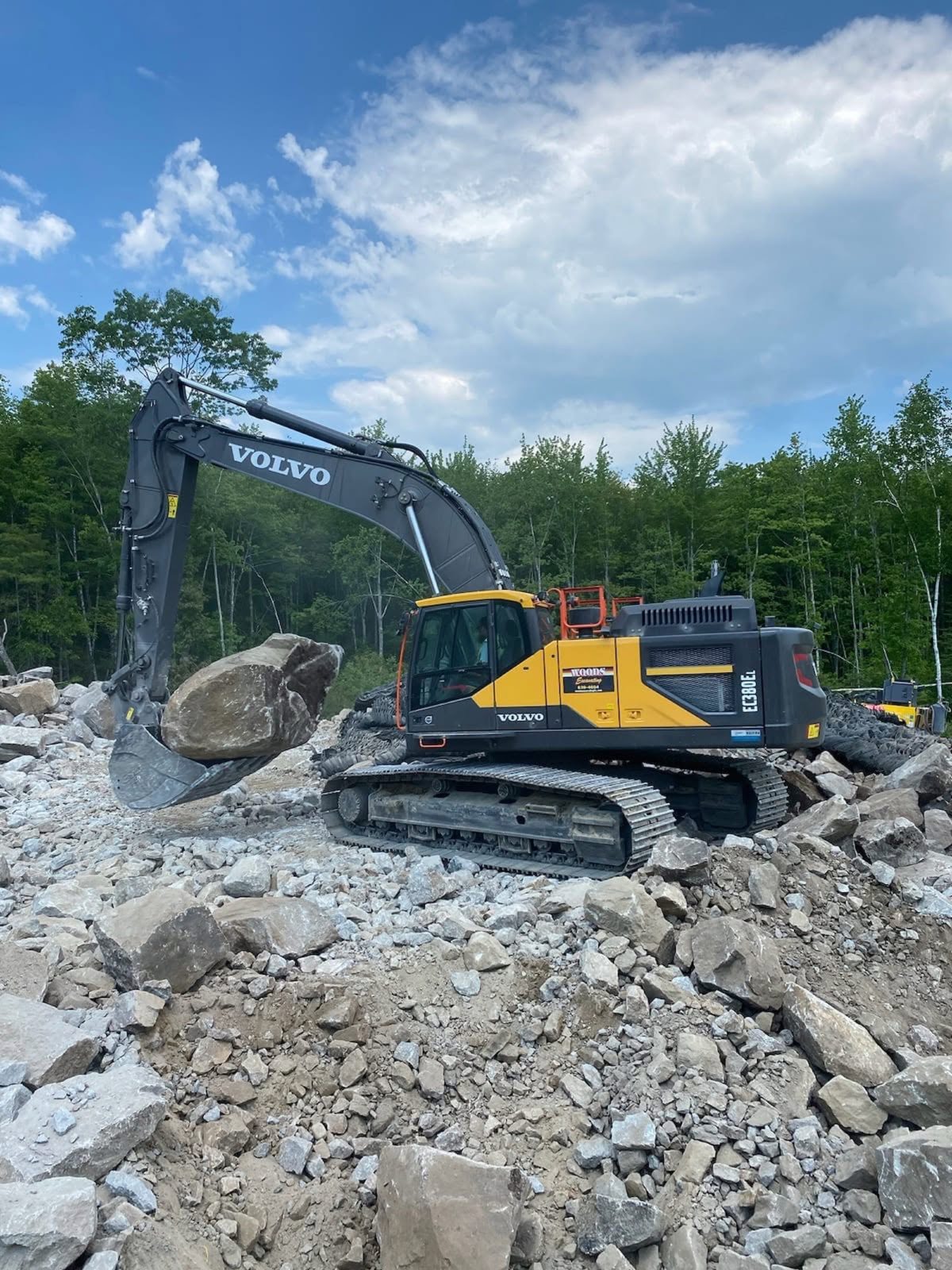 Ledge Removal and Processing: Woods crew and equipment on the job